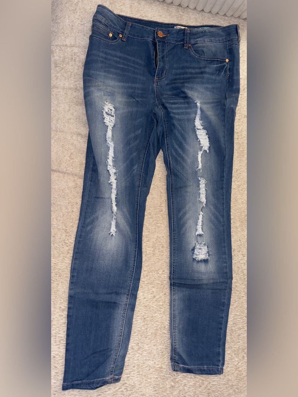 Indigo Rein Distressed Skinny Jeans Size 15 Medium Wash Ripped Denim